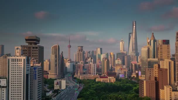 Xangai paisagem urbana pôr do sol telhado panorama topo 4k lapso de tempo china — Vídeo de Stock