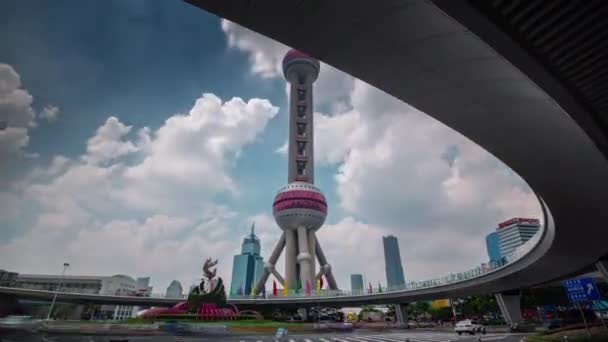 Giorno d'estate shanghai città torre quadrata panorama 4k time lapse porcellana — Video Stock