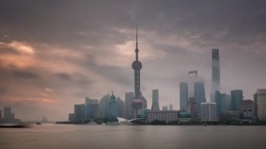 gün batımı şehir Körfez Panoraması 4 k Şanghay zaman atlamalı Çin
