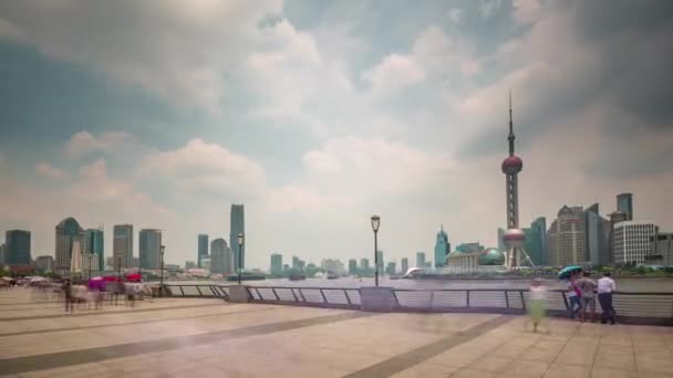 Shanghai scape day light river bay downtown panorama 4k time lapse china — Stok Video