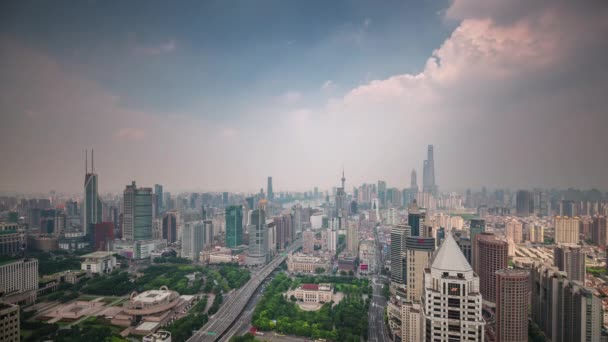 Day shanghai cityscape traffic street roof top panorama 4k time lapse china — Stock Video