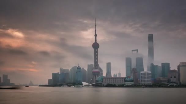 Shanghai puesta del sol centro de la bahía panorama 4k lapso de tiempo china — Vídeo de stock