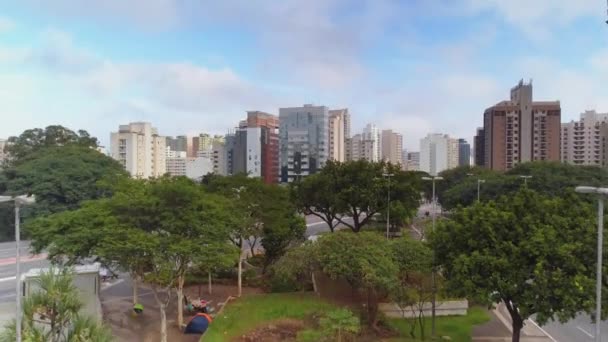 Dag Tid Sao Paulo Stad Trafik Torg Antenn Panorama Brasil Stockvideo