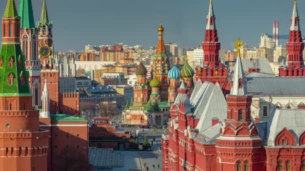 Solig Dag Mosko Stad Röd Fyrkantig Tak Panorama Timelapse Ryssland — Stockvideo
