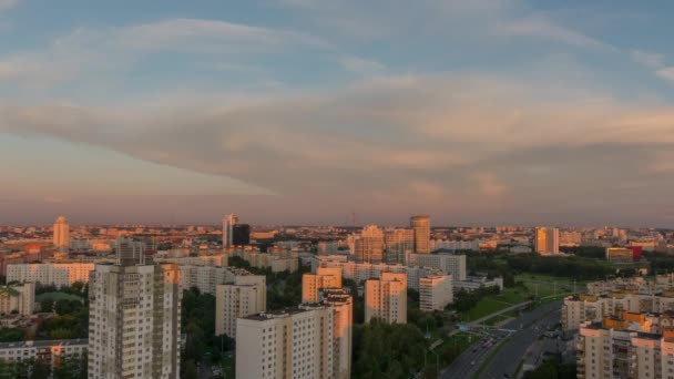 Naplemente Idő Minszk Város Központja Forgalom Utca Tető Panoráma Timelapse — Stock videók