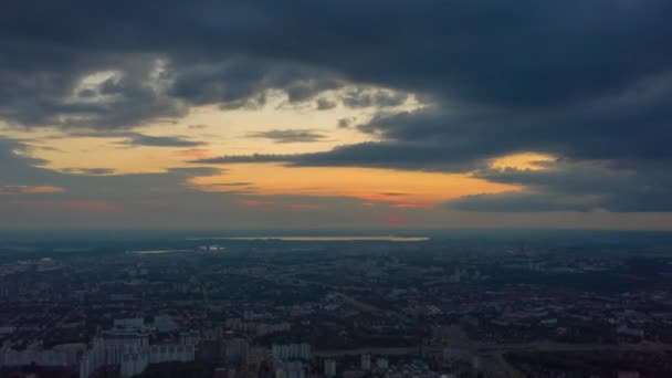 Solnedgång Himmel Minsk Stadsbild Antenn Panorama Timelapse Belarus Royaltyfri Stockfilm