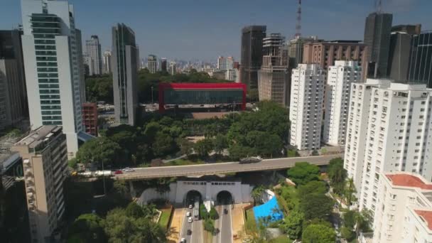 Dag Tijd Sao Paulo Stad Verkeer Straat Antenne Panorama Brasil Rechtenvrije Stockvideo