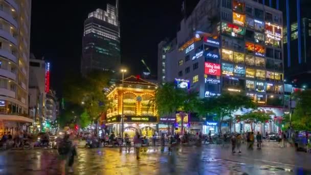 Natt Belysning Chi Minh Stad Känd Turist Torg Panorama Vietnam Videoklipp