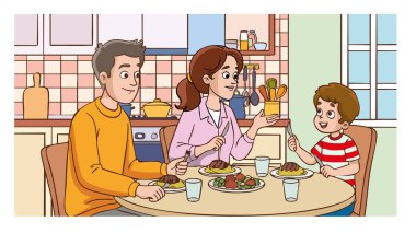 Güzel, mutlu bir nükleer ailenin birlikte akşam yemeği yediğinin temsilcisi.