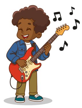 Elektro gitar çalan sevimli çocukların vektör çizimi