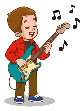 Elektro gitar çalan sevimli çocukların vektör çizimi