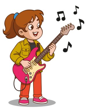 Elektro gitar çalan sevimli çocukların vektör çizimi