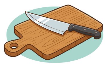 Kesme tahtası ve bıçağının vektör illüstrasyonu.