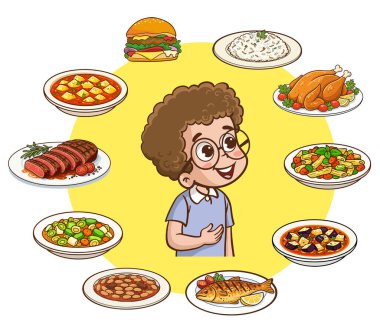 Çizgi film çocukları yemek yiyor.