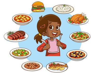 Çizgi film çocukları yemek yiyor.