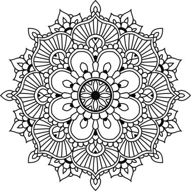 Siyah bir çizgi grafik Hint çiçek mandala