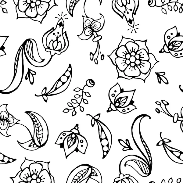Bloemen, paisley hand getekende naadloze patroon — Stockvector