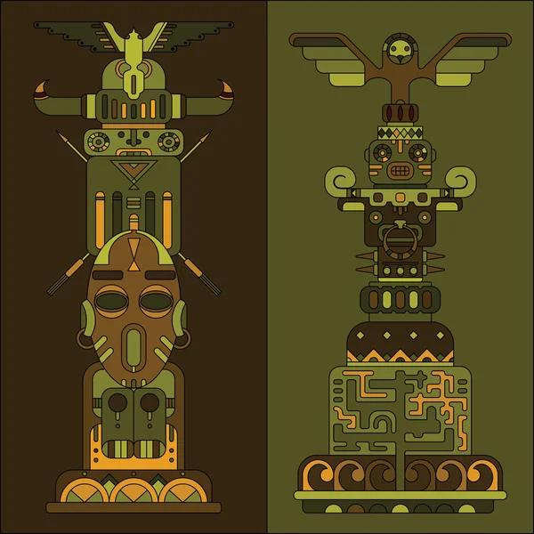 Twee gekleurde totem poles — Stockvector