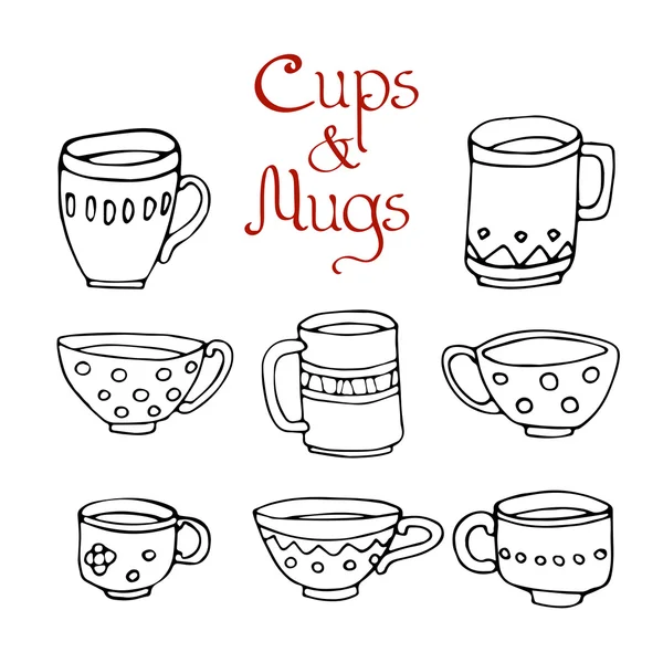 Set of 8 cute mugs and cups — Stock Vector