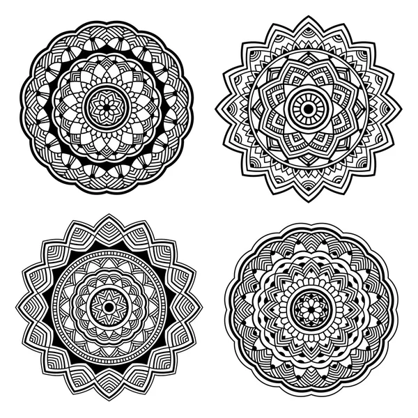 Schwarzes indisches Mandala Set — Stockvektor