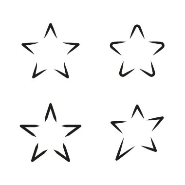 Dört soyut yıldız ikonundan oluşan yaratıcı bir set. Eşsiz kesik ve segmentli çizgi sanat stilleri içeriyor. Çağdaş markalaşma, teknolojiyle ilgili grafikler ve modern minimalist sanat baskıları için ideal..