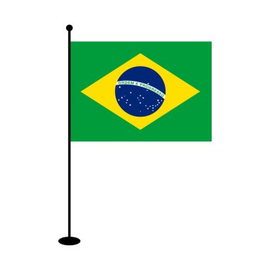 Brezilya ulusal bayrak illüstrasyonu kutlamaya veya eğitime uygun beyaz zemin üzerinde direk düz stili ile