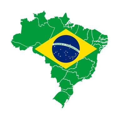 Brezilya haritası silueti ulusal bayrak örtüsü ile vatansever vektör konsepti olarak