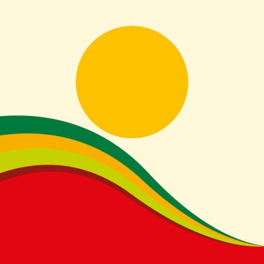 Soyut Güneş ve Renkli Eğimli Dalga Şekli Festival veya Sanat Tasarımı için Arkaplan Vektörü.