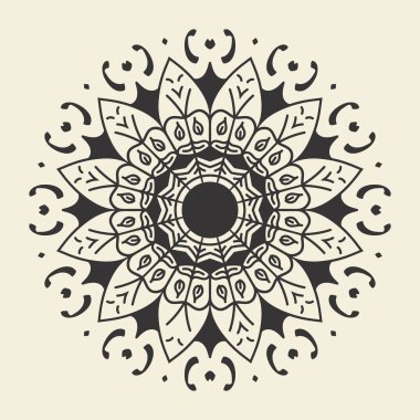 Süslü çiçek tasarımı, yuvarlak dekorasyonlu vektör sanatı. Bu tasarım dekoratif desen ve çiçek ögesi içerir, arka plan ve zarif grafik projeleri için idealdir.