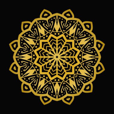 Dekoratif desenli lüks altın yuvarlak süsleme vektör sanatı. Bu tasarım ögesi herhangi bir grafik projesine karmaşıklık ekler. Bu zarif yuvarlak şekil herhangi bir tasarım veya arkaplan için uygundur.