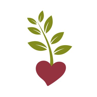 Kalp ve Bitki Büyümesi Eko Organik Logo Şablonu.