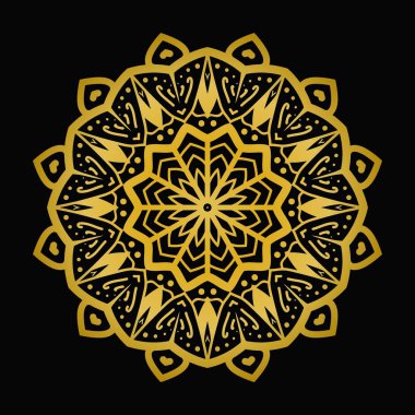 Dekoratif desenli lüks altın yuvarlak süsleme vektör sanatı. Bu tasarım ögesi herhangi bir grafik projesine karmaşıklık ekler. Bu zarif yuvarlak şekil herhangi bir tasarım veya arkaplan için uygundur.