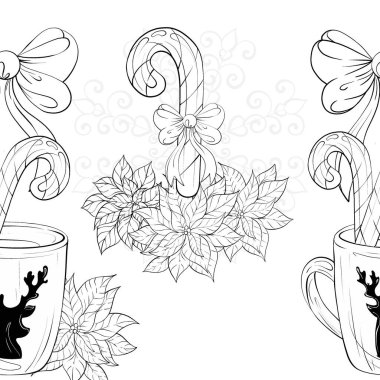 Bu tasarım, yapraklar ve fiyonklarla süslenmiş neşeli şeker kamışları düzenini sergiliyor. Kusursuz desen tuhaf bir tatil ruhunu yakalıyor ve onu ideal kılıyor.