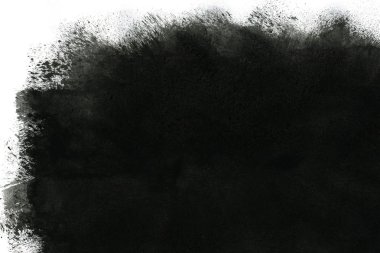 Soyut siyah mürekkep lekesi. Suluboya kağıdına Çin mürekkep arkaplanı. 