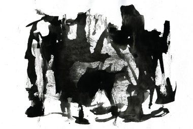 Soyut siyah mürekkep lekesi. Suluboya kağıdına Çin mürekkep arkaplanı. 