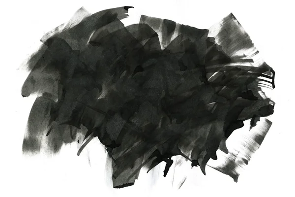 Tache d'encre noire abstraite. Encre de Chine fond sur papier aquarelle. — Photo