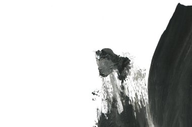 Soyut siyah mürekkep lekesi. Suluboya kağıdına Çin mürekkep arkaplanı. 