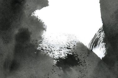 Soyut mürekkep arkaplanı. Mermer tarzı. Beyaz kağıda siyah boya dokusu. Ağ ve oyun tasarımı için duvar kağıdı. Grunge çamur sanatı. Kalem suyunun makro resmi. Koyu Smear