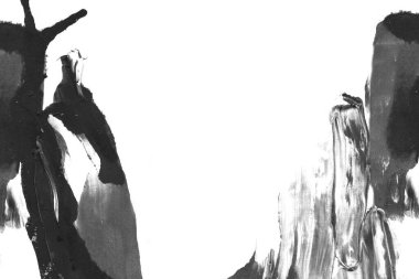 Soyut siyah mürekkep lekesi. Suluboya kağıdına Çin mürekkep arkaplanı. 