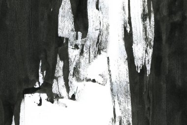 Soyut mürekkep arkaplanı. Mermer tarzı. Beyaz kağıda siyah boya dokusu. Ağ ve oyun tasarımı için duvar kağıdı. Grunge çamur sanatı. Kalem suyunun makro resmi. Koyu Smear