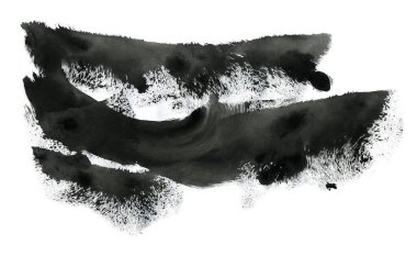 Soyut siyah mürekkep lekesi. Suluboya kağıdına Çin mürekkep arkaplanı. 