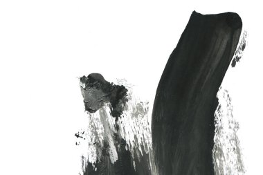 Soyut siyah mürekkep lekesi. Suluboya kağıdına Çin mürekkep arkaplanı. 