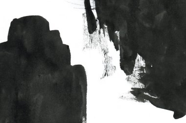 Soyut mürekkep arkaplanı. Mermer tarzı. Beyaz kağıda siyah boya dokusu. Ağ ve oyun tasarımı için duvar kağıdı. Grunge çamur sanatı. Kalem suyunun makro resmi. Koyu Smear