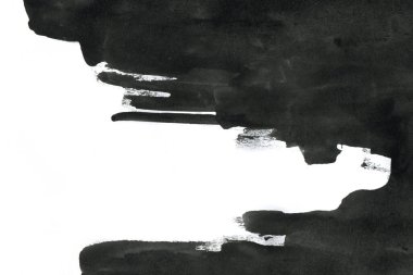 Soyut mürekkep arkaplanı. Mermer tarzı. Beyaz kağıda siyah boya dokusu. Ağ ve oyun tasarımı için duvar kağıdı. Grunge çamur sanatı. Kalem suyunun makro resmi. Koyu Smear