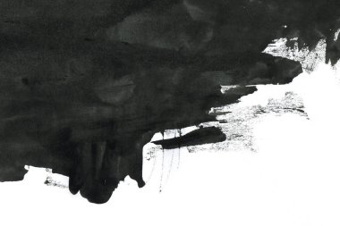 Soyut mürekkep arkaplanı. Mermer tarzı. Beyaz kağıda siyah boya dokusu. Ağ ve oyun tasarımı için duvar kağıdı. Grunge çamur sanatı. Kalem suyunun makro resmi. Koyu Smear