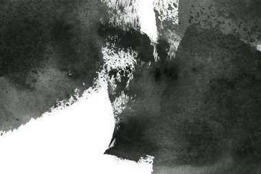 Soyut mürekkep arkaplanı. Mermer tarzı. Beyaz kağıda siyah boya dokusu. Ağ ve oyun tasarımı için duvar kağıdı. Grunge çamur sanatı. Kalem suyunun makro resmi. Koyu Smear