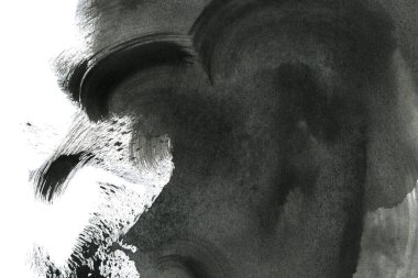 Soyut mürekkep arkaplanı. Mermer tarzı. Beyaz kağıda siyah boya dokusu. Ağ ve oyun tasarımı için duvar kağıdı. Grunge çamur sanatı. Kalem suyunun makro resmi. Koyu Smear