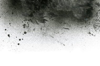 Soyut grafiti arkaplanı. Hava fırçası efektli duvar kâğıdı. Beyaz kağıda siyah akrilik boya dokusu. Dağınık çamur sanatı. Makro sprey boya. El yapımı grunge arka plan