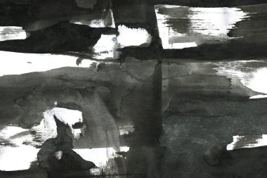 Soyut mürekkep arkaplanı. Mermer tarzı. Beyaz kağıda siyah boya dokusu. Ağ ve oyun tasarımı için duvar kağıdı. Grunge çamur sanatı. Kalem suyunun makro resmi. Koyu Smear