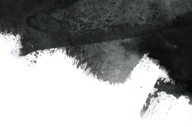 Soyut mürekkep arkaplanı. Mermer tarzı. Beyaz kağıda siyah boya dokusu. Ağ ve oyun tasarımı için duvar kağıdı. Grunge çamur sanatı. Kalem suyunun makro resmi. Koyu Smear